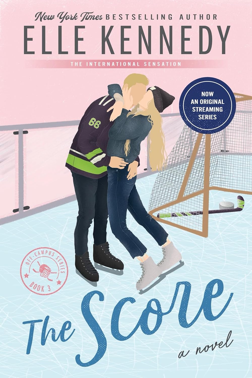 Cover of The Score by Elle Kennedy, a romance book about college hockey, rebound attraction, and unexpected love available in Trinidad.