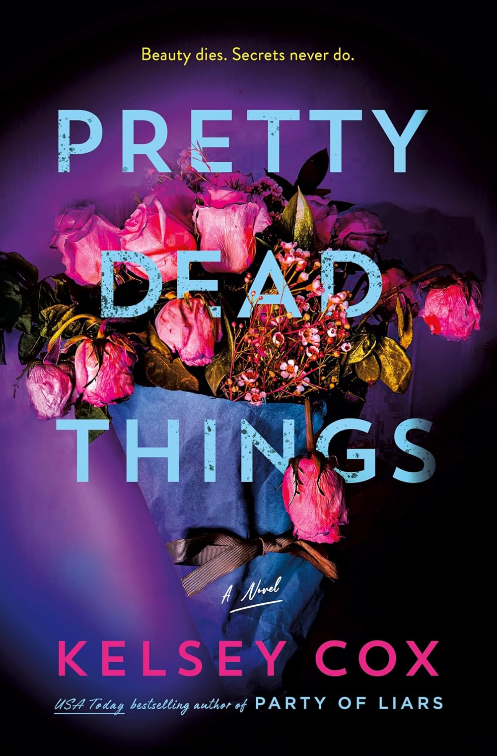 Cover of Pretty Dead Things by Kelsey Cox, a mystery thriller about a deadly beauty pageant and buried secrets available in Trinidad.