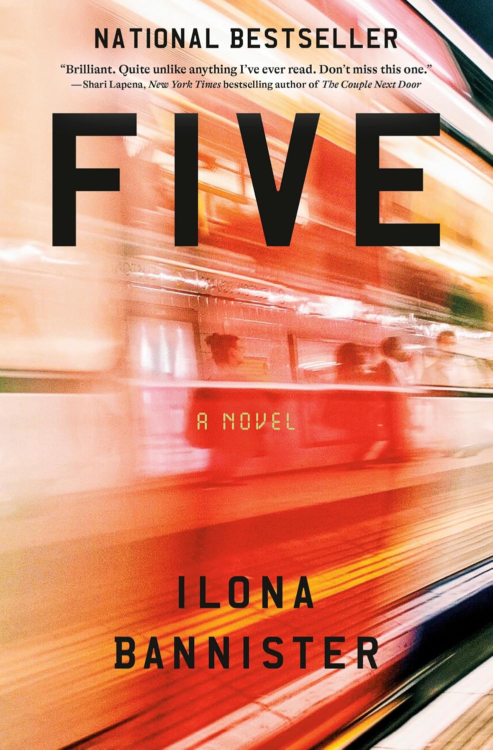 Cover of Five: A Novel by Ilona Bannister, a psychological thriller about five strangers, moral choices and a deadly train journey available in Trinidad.