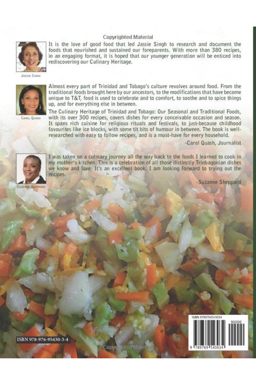 Cover of The Culinary Heritage of Trinbago by JASSIE SINGH, a Trinidad and Tobago cookbook featuring traditional foods, seasonal recipes and food origins, available in Trinidad.