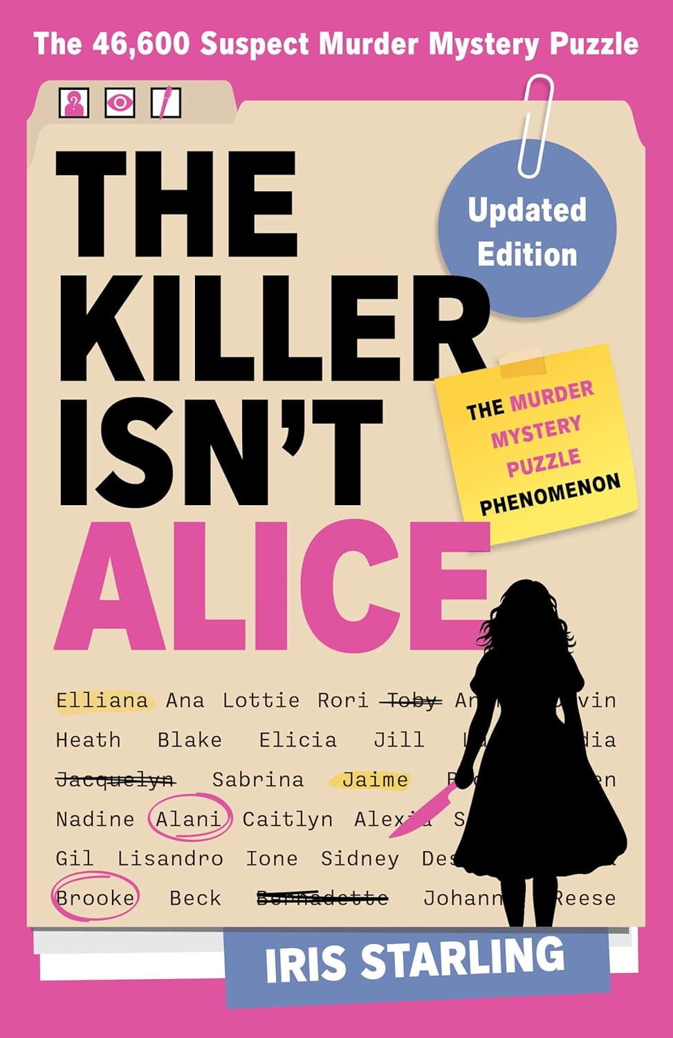Cover of The Killer Isn't Alice by Iris Starling, a book about solving murder mysteries through logic puzzles and detective clues available in Trinidad.
